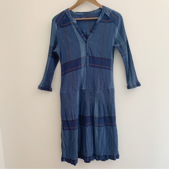 Prana Sugar Pine Plaid Gauze Dress Large Blue - Picture 2 of 6